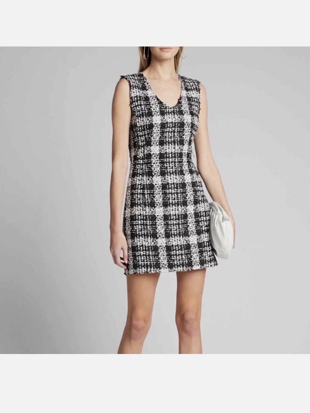 Theory Black & White Plaid Tweed Sleeveless Mini Dress